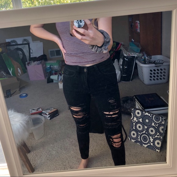 Black Ripped Jeggings American Eagle 